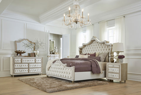 Antonella Upholstered Panel Bedroom Set Ivory / Camel