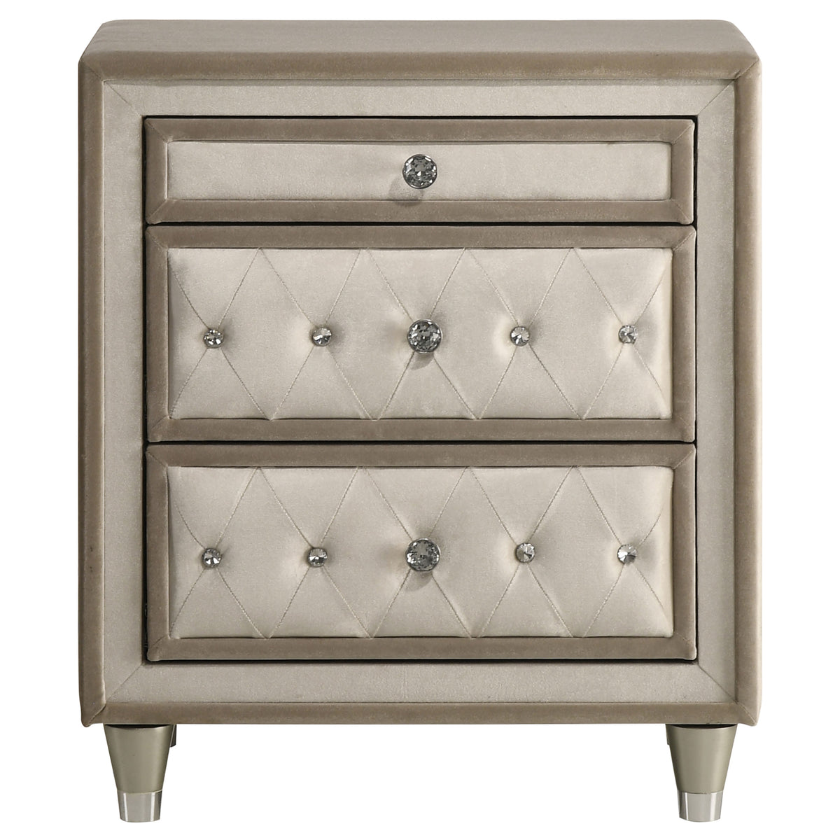 Antonella Upholstered 3-drawer Nightstand Ivory and Camel