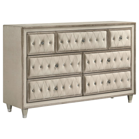 Antonella 7-drawer Upholstered Dresser Ivory and Camel