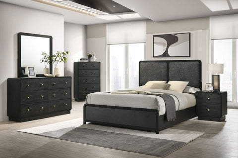 Cavelle Panel Bedroom Set Black — collection scene; select a configuration for exact contents