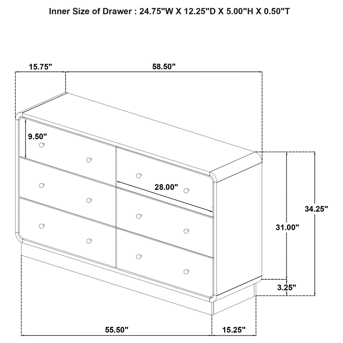 Cavelle 6-drawer Dresser Cabinet Black