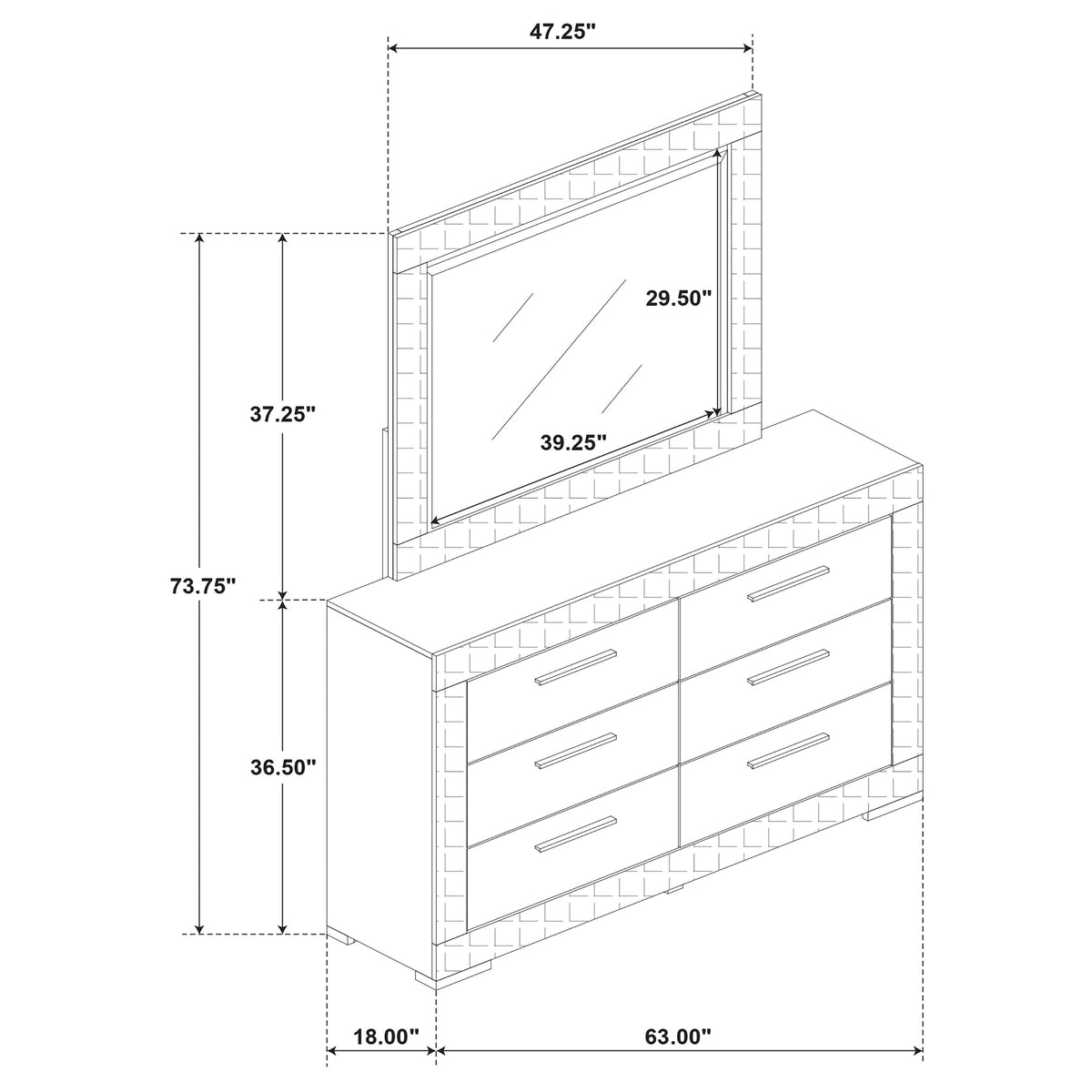 Ives 6-drawer Dresser and Mirror White High Gloss