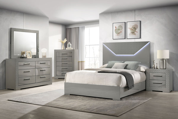 Ives Panel Bedroom Set Grey High Gloss