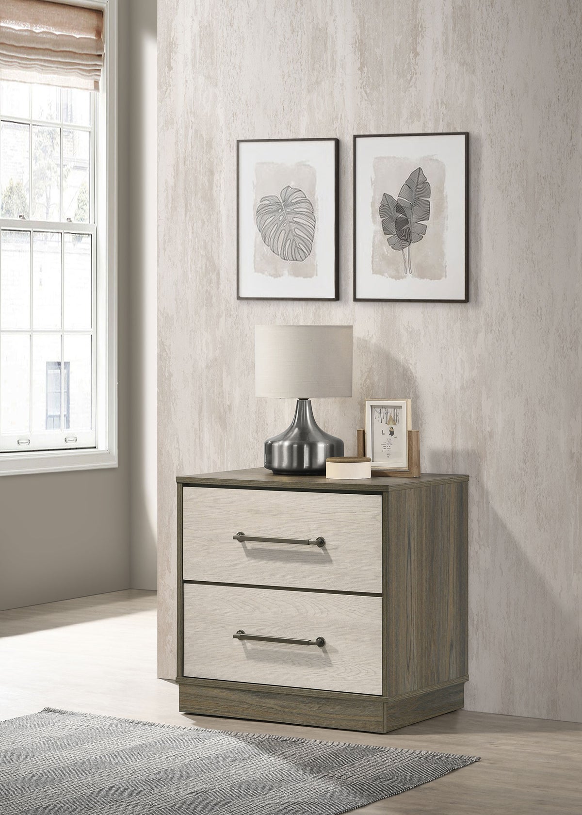 Fenwick 2-drawer Nightstand Bedside Table Grey Oak