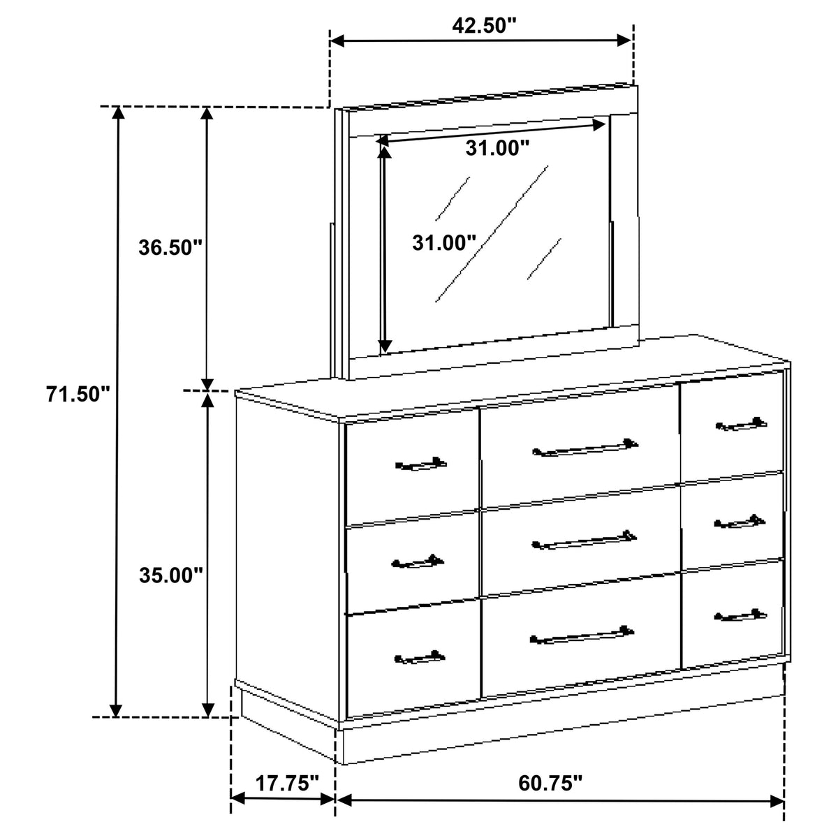 Fenwick 9-drawer Dresser with Mirror Grey Oak