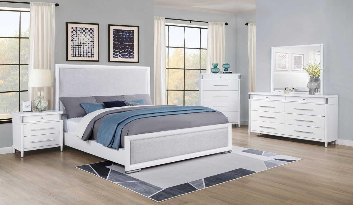 Gracemont Panel Bedroom Set White — collection scene; select a configuration for exact contents