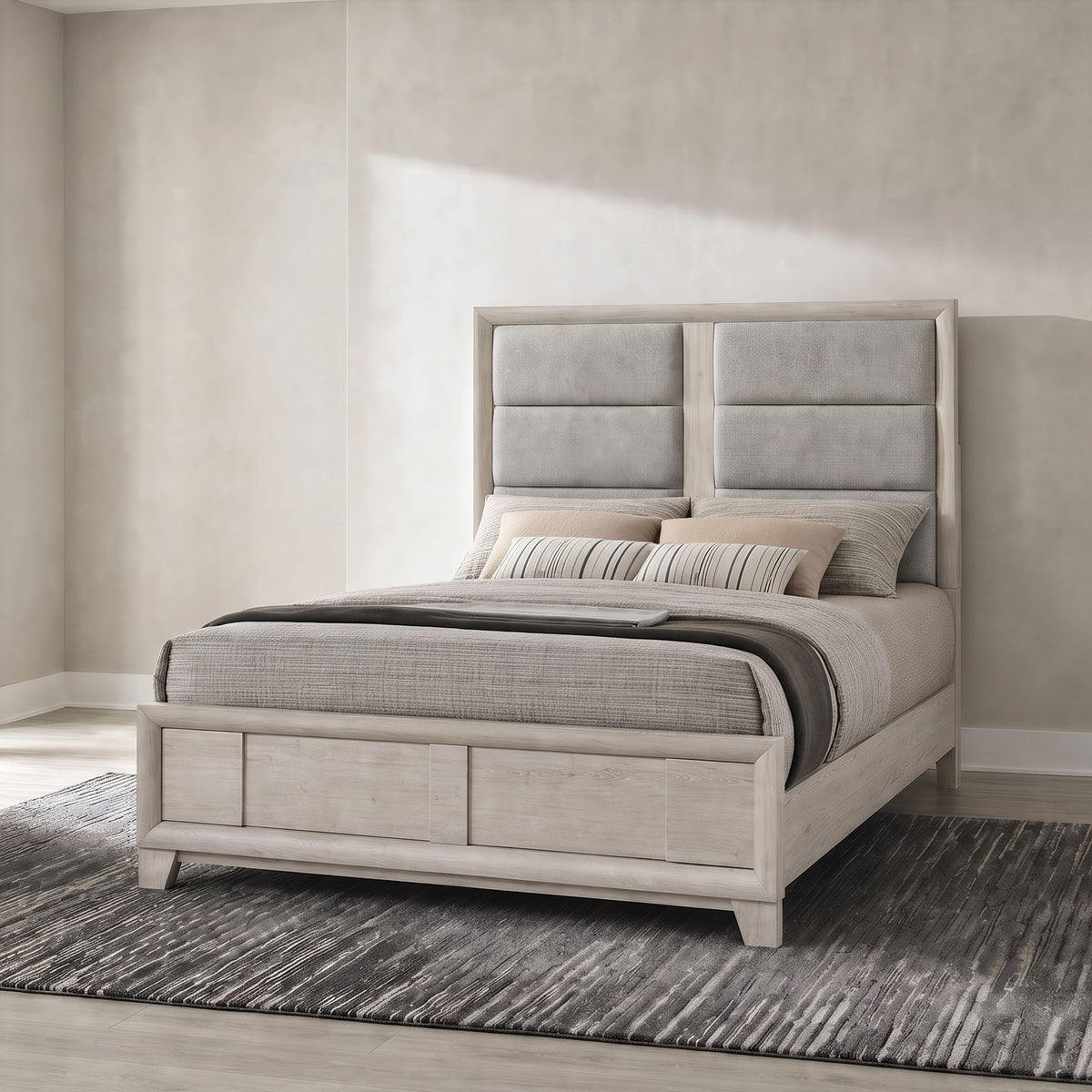 Farre Queen Upholstered Panel Bed Washed Grey