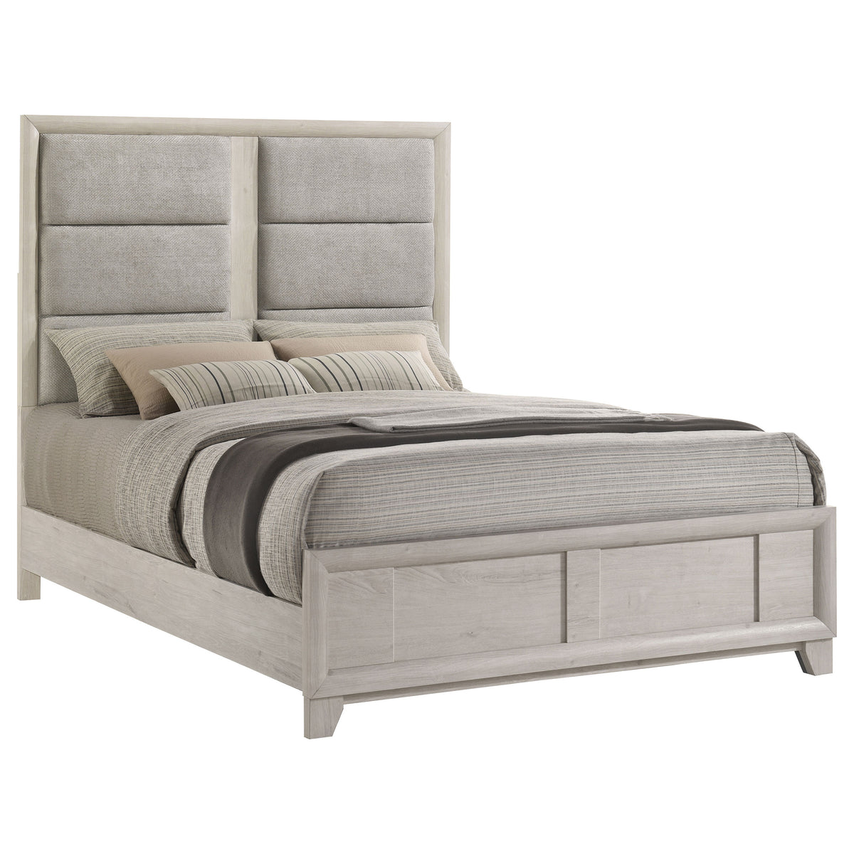 Farre Queen Upholstered Panel Bed Washed Grey