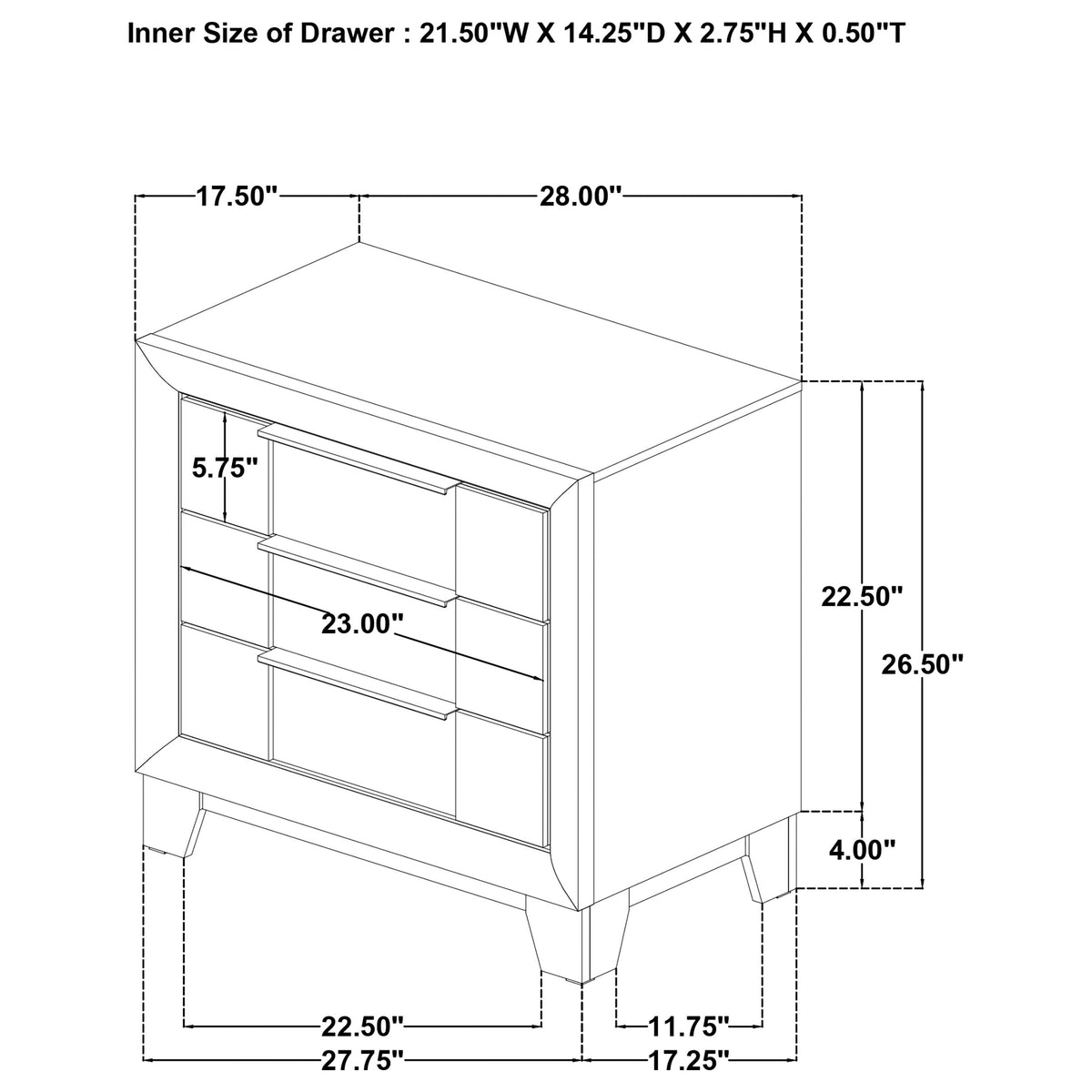 Farre 3-drawer Nightstand Bedside Table Washed Grey