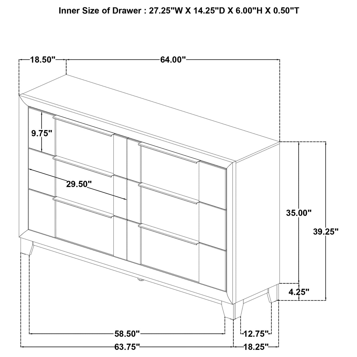 Farre 6-drawer Dresser Washed Grey