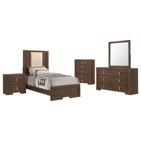 Etienne Velvet Upholstered Panel Youth Bedroom Set Walnut / Vanilla