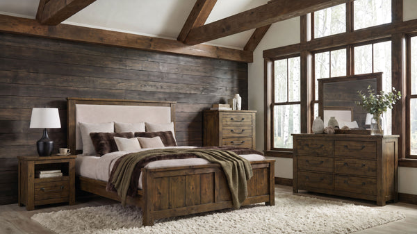 Doherty Upholstered Panel Bedroom Set Rustic Golden Brown / Light Brown