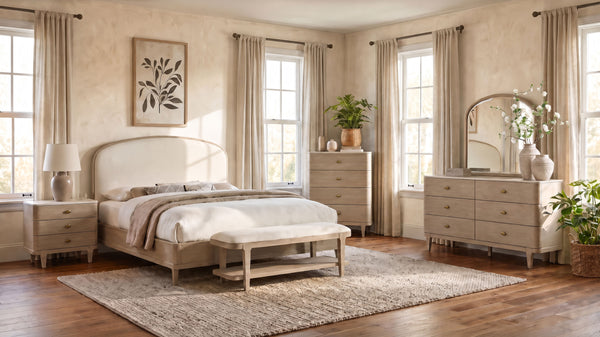 Lucaire Upholstered Panel Bedroom Set Sandstone / Cream