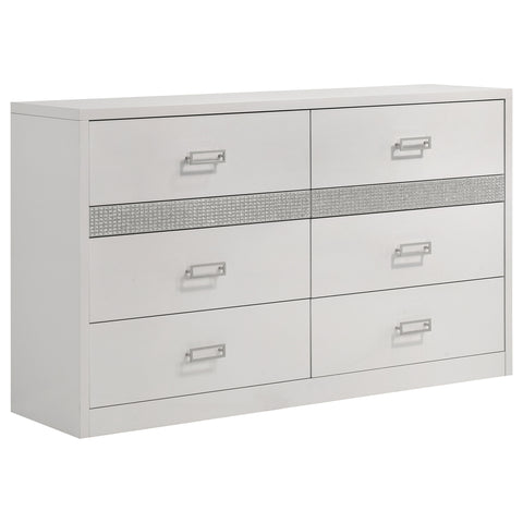 Viana 6-Drawer Bedroom Dresser with Chrome Pulls White High Gloss