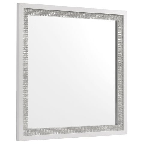 Viana Square Beveled Dresser Mirror with Faceted Trim White High Gloss