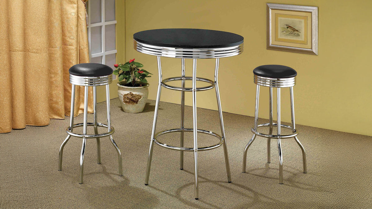 Retro 3-piece Round 1950s Bistro Pub Bar Table Set Black