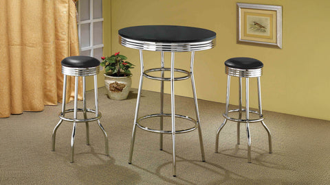 Retro 3-piece Round 1950s Bistro Pub Bar Table Set Black