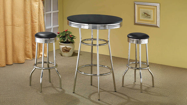 Retro 3-piece Round 1950s Bistro Pub Bar Table Set Black