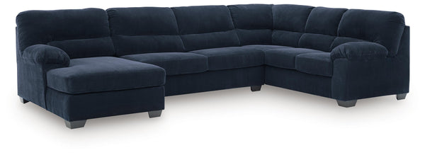SimpleJoy Navy 3-Piece Sectional with Left-Arm Facing Chaise
