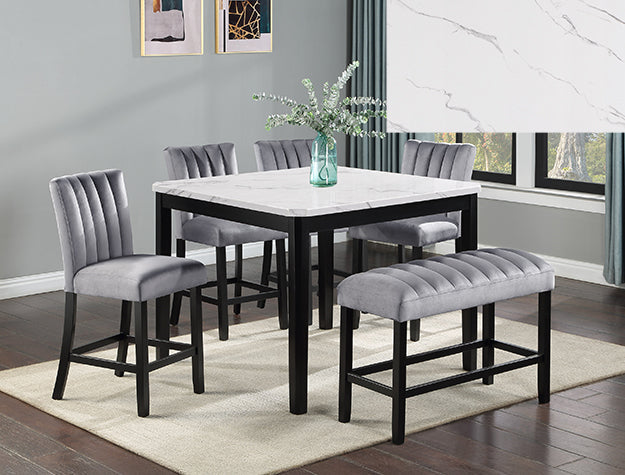 Pascal White/Black Faux Marble-Top Counter Height Table