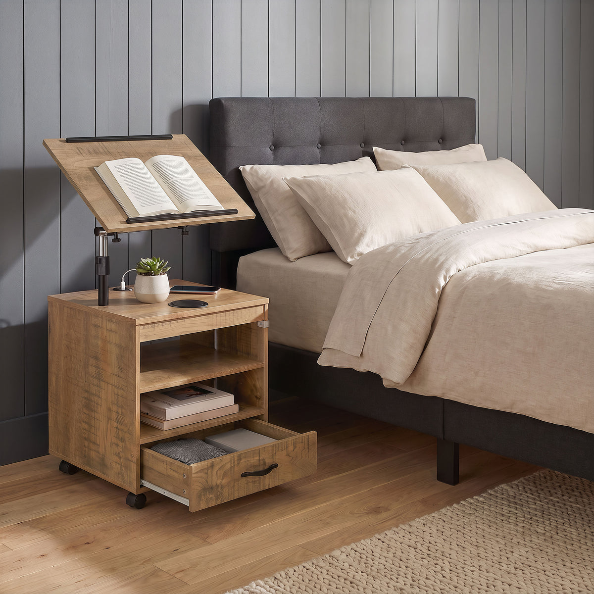 Lerma 1-drawer Adjustable Tray Top Nightstand with Speaker Mango