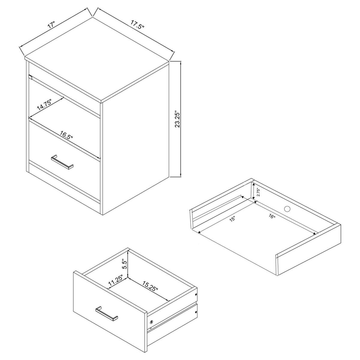 Fabre 1-drawer Extendable Top Nightstand Bedside Table White High Gloss