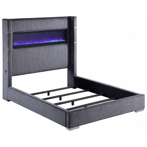 Tisdall Upholstered Queen Flame Visualizer Bed Grey