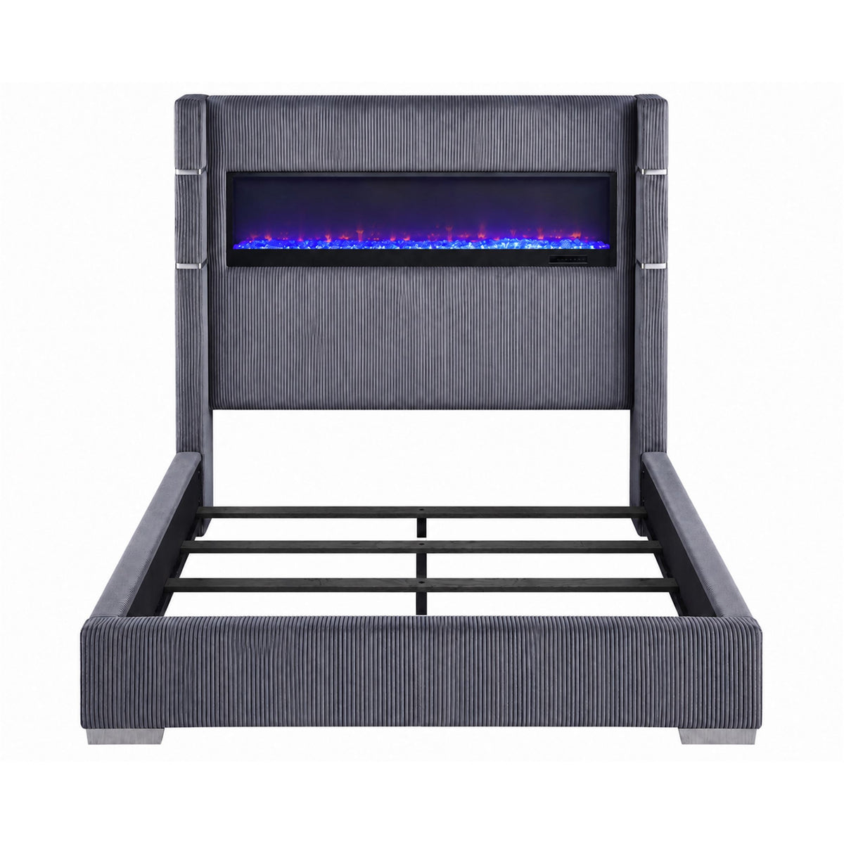 Tisdall Upholstered Queen Flame Visualizer Bed Grey