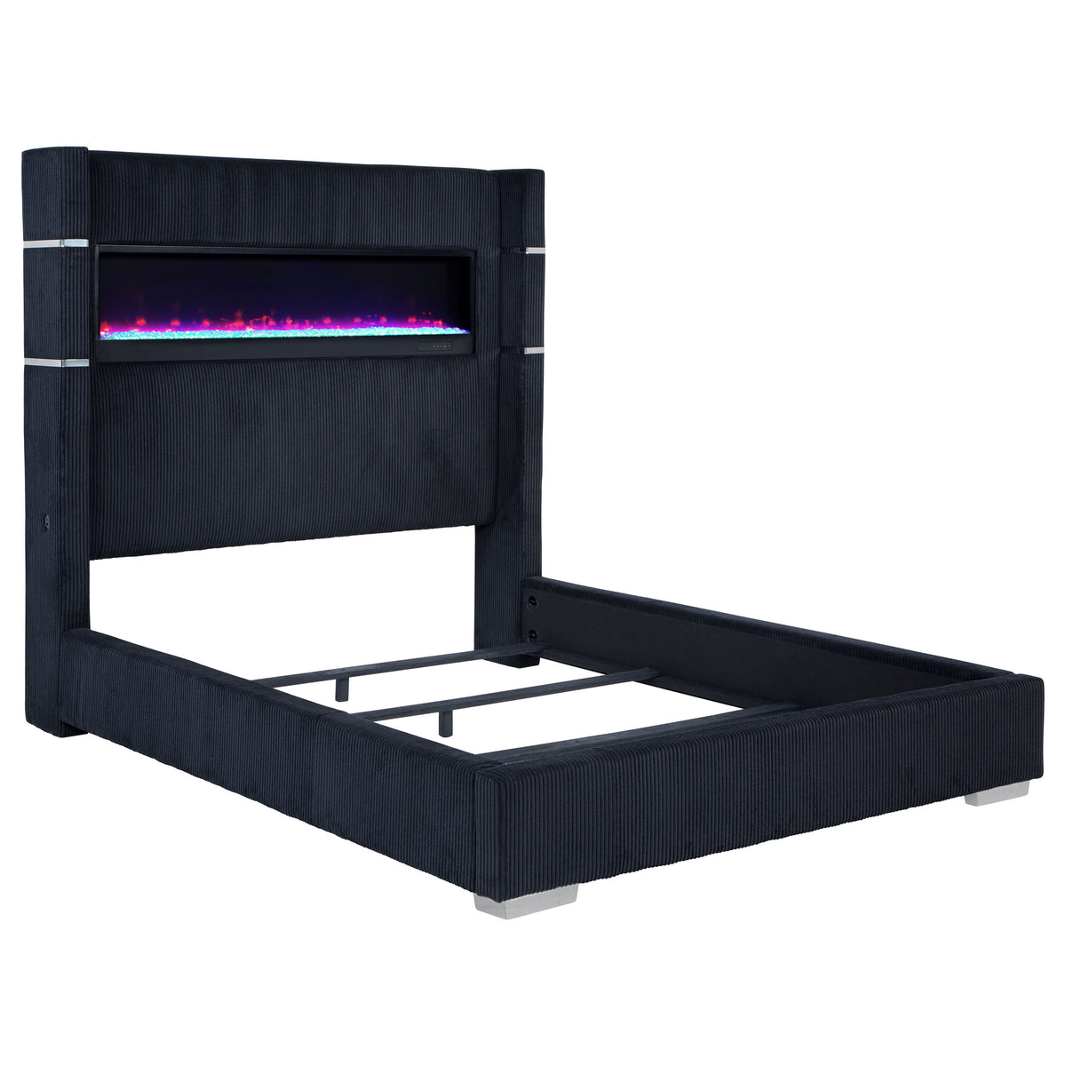 Tisdall Upholstered Queen Flame Visualizer Bed Black