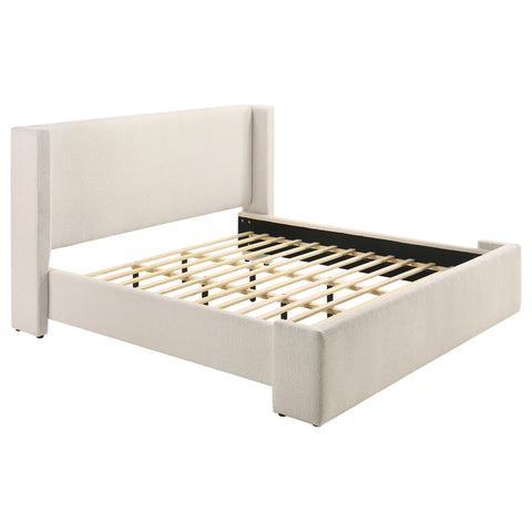 Alamosa Eastern King Boucle Upholstered Wingback Platform Bed White