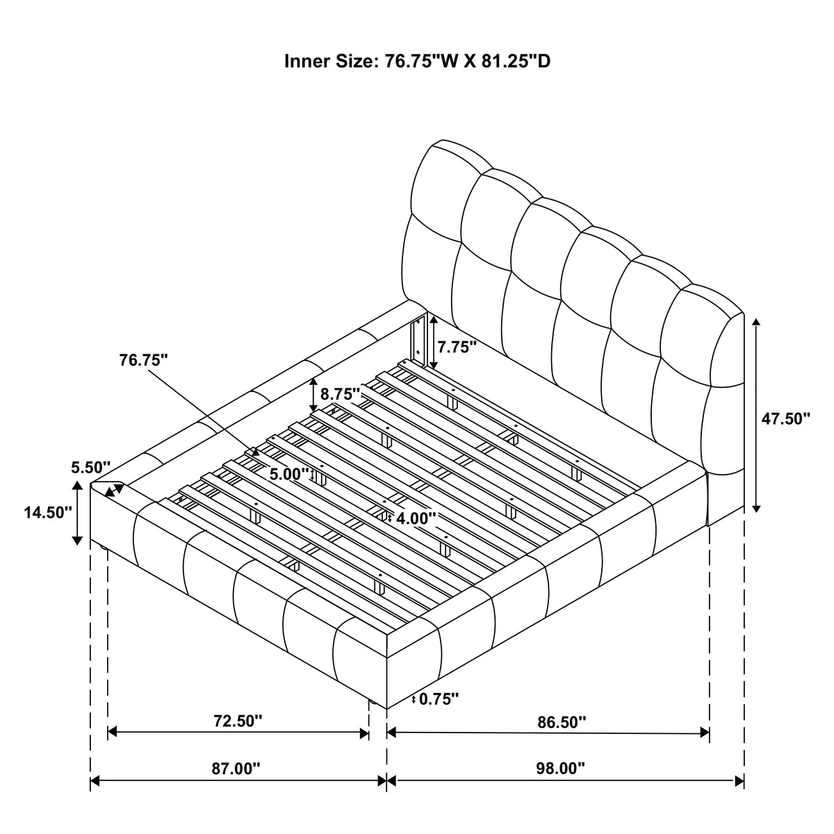 Nollet 48-inch Upholstered Eastern King Platform Bed Cream