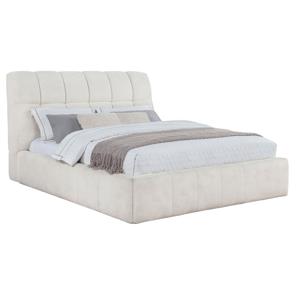 Nollet 48-inch Upholstered Queen Panel Platform Bed Cream