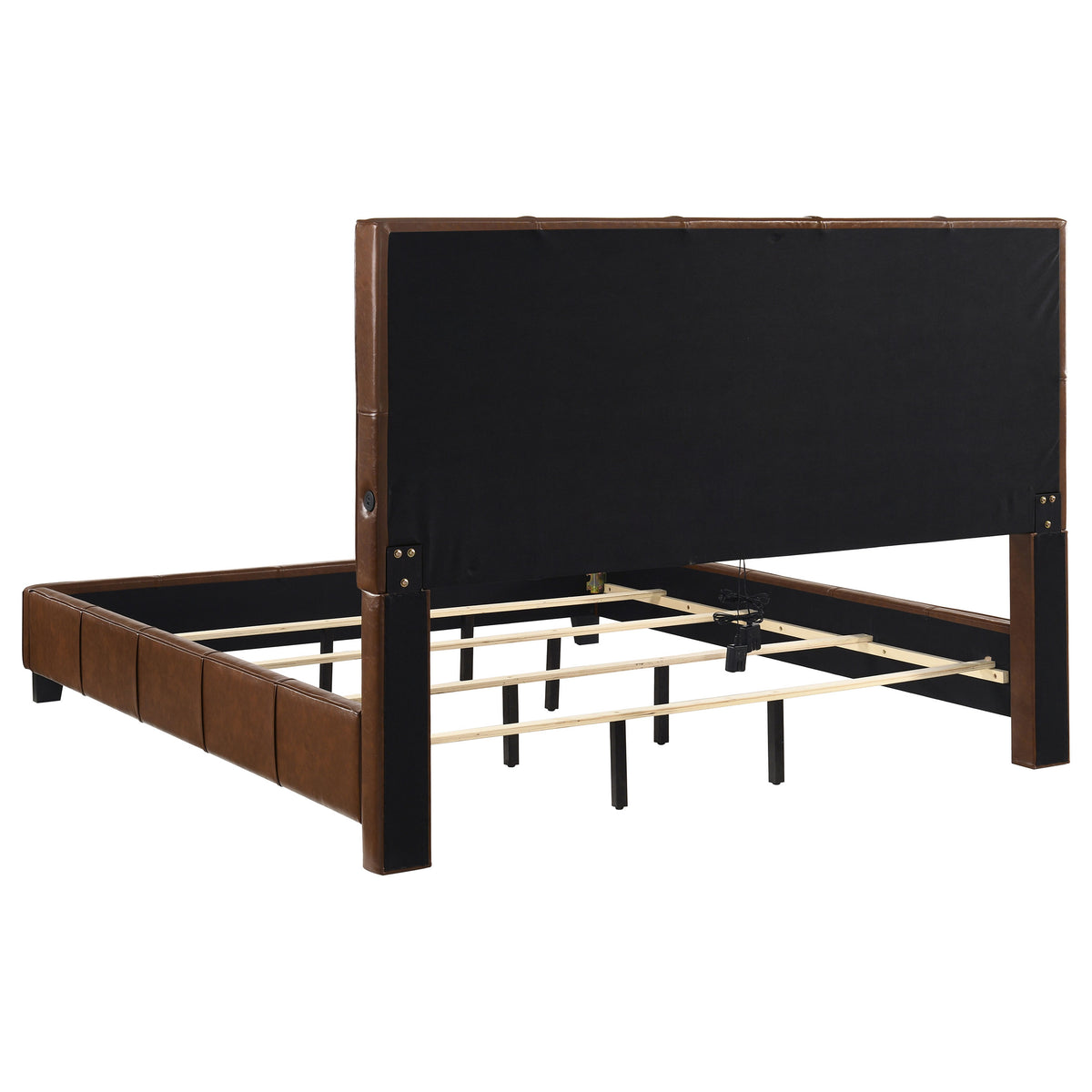 Farrell California King Faux Leather Panel Bed Brown