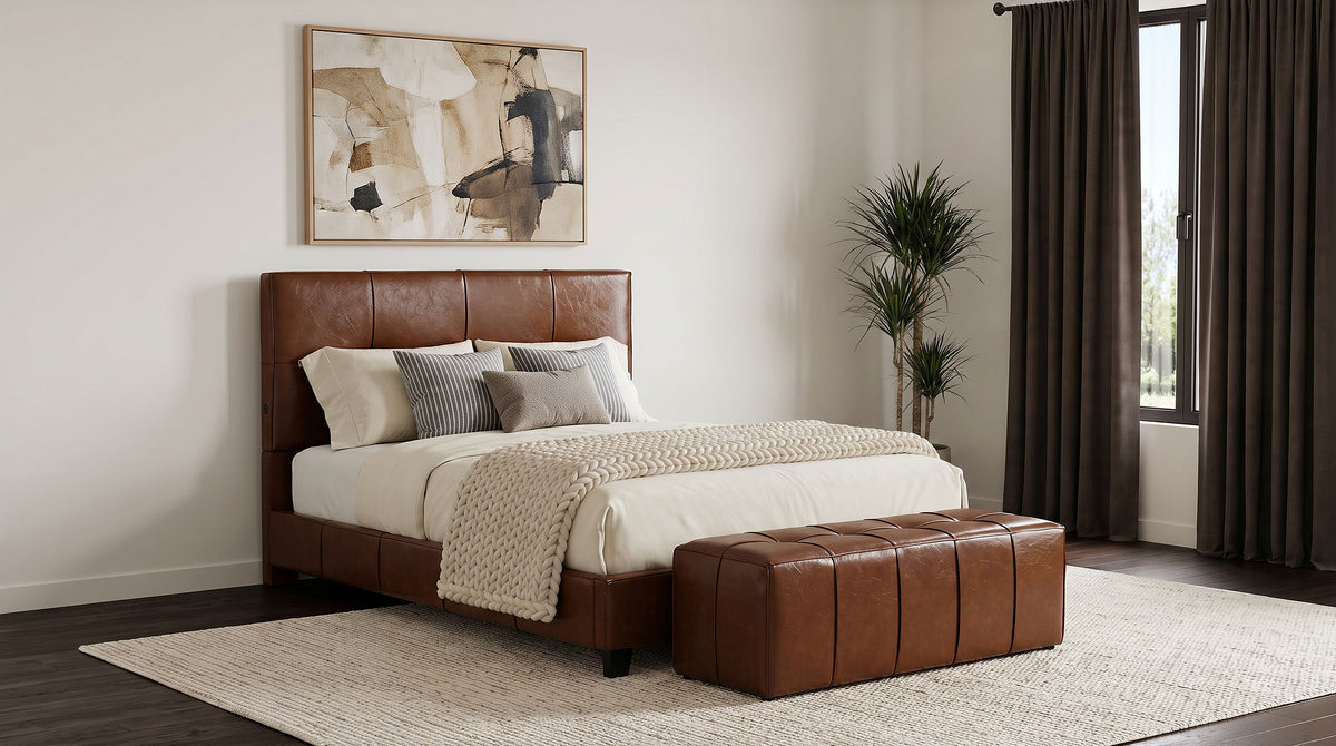 Farrell California King Faux Leather Panel Bed Brown