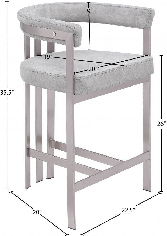 Marcello Velvet Upholstered Counter Stool — 939-C - Grey - 939Grey-C Dim