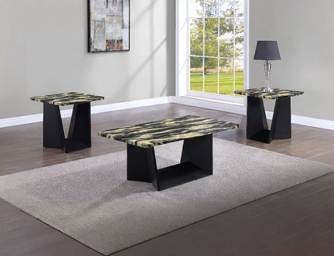 Adea Gold/Black 3-Piece Faux Marble Top Cocktail Table Set