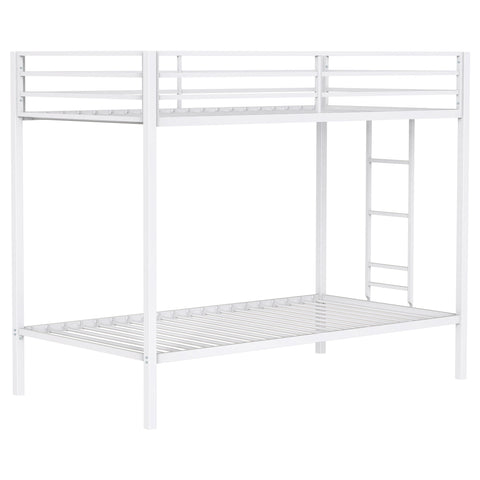 Alevera Twin-Over-Twin Steel Bunk Bed with Ladder Matte White