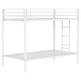 Alevera Twin-Over-Twin Steel Bunk Bed with Ladder Matte White