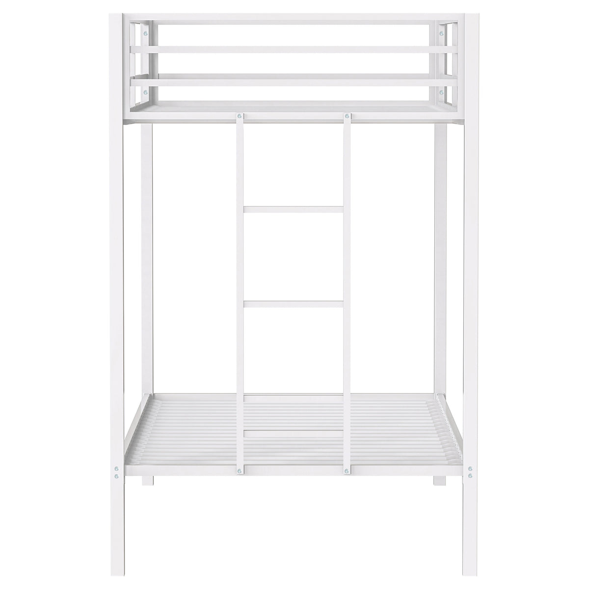 Alevera Twin-Over-Twin Steel Bunk Bed with Ladder Matte White