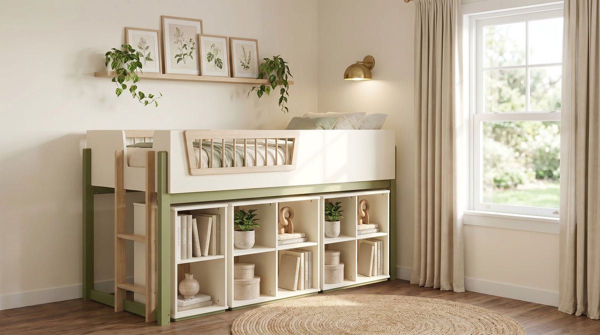 Evren 4-cubby Horizontal Bookcase with Natural Interior Off White