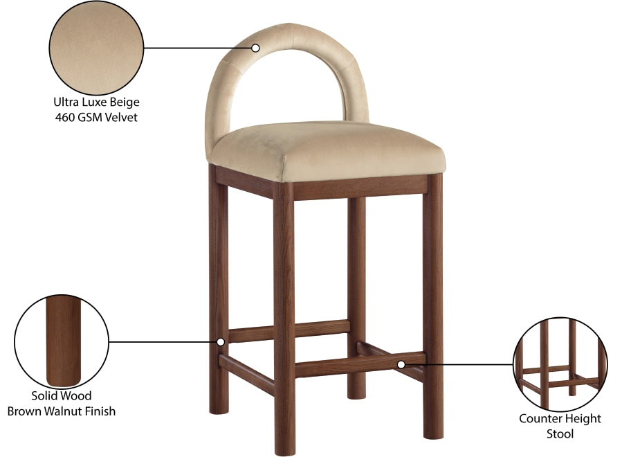 Conrad Velvet Upholstered Counter Stool — 11036-C - Beige - 11036Beige-C Infographic