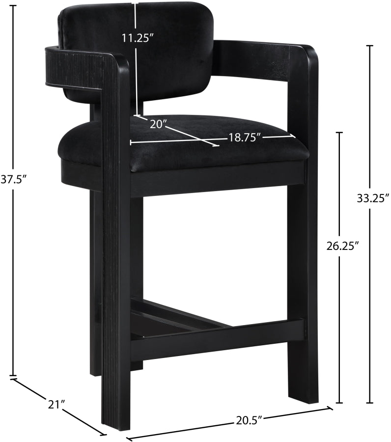 Sacha Velvet Upholstered Counter Stool — 11078-C - Black - 11078Black-C Dim
