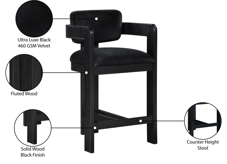 Sacha Velvet Upholstered Counter Stool — 11078-C - Black - 11078Black-C Infographic