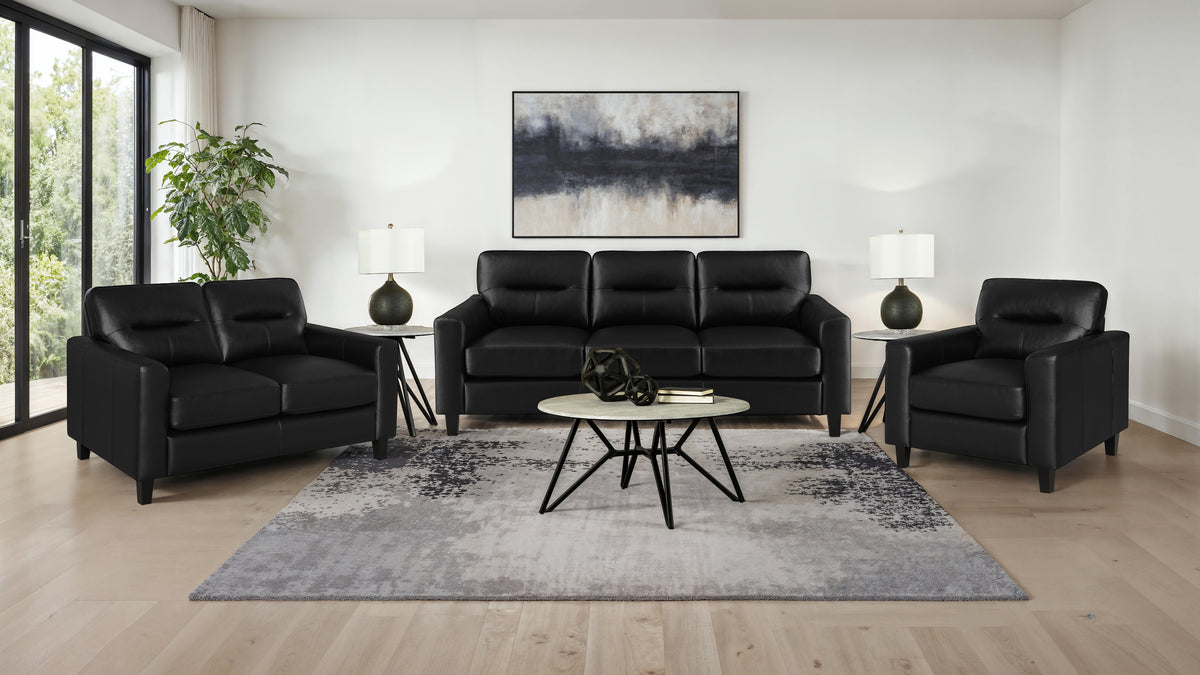 Scotland Living Room Set Black — room scene; select a set for exact contents