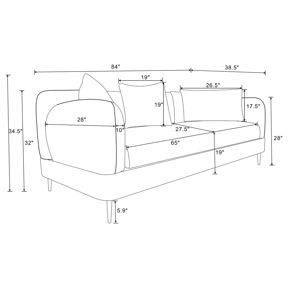 Jade Chenille Upholstered Modern Track Arm Sofa Green