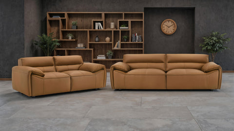 Buxton Living Room Set Orange — room scene; select a set for exact contents