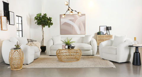 Isabella Living Room Set Ivory Sherpa