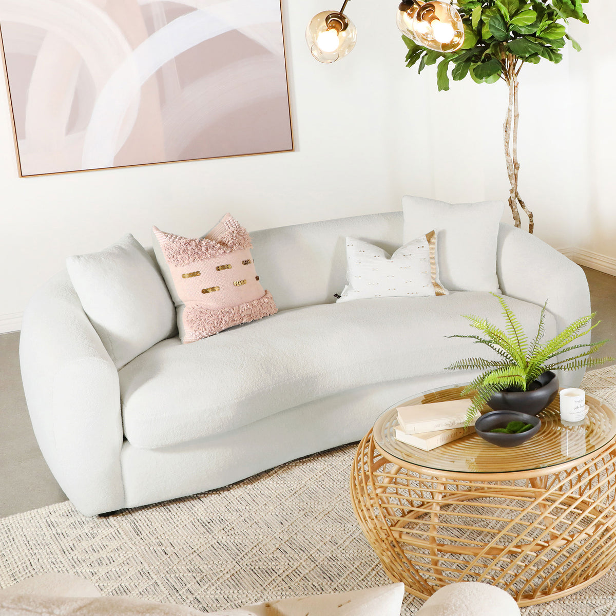 Isabella Sherpa Upholstered Sofa Natural