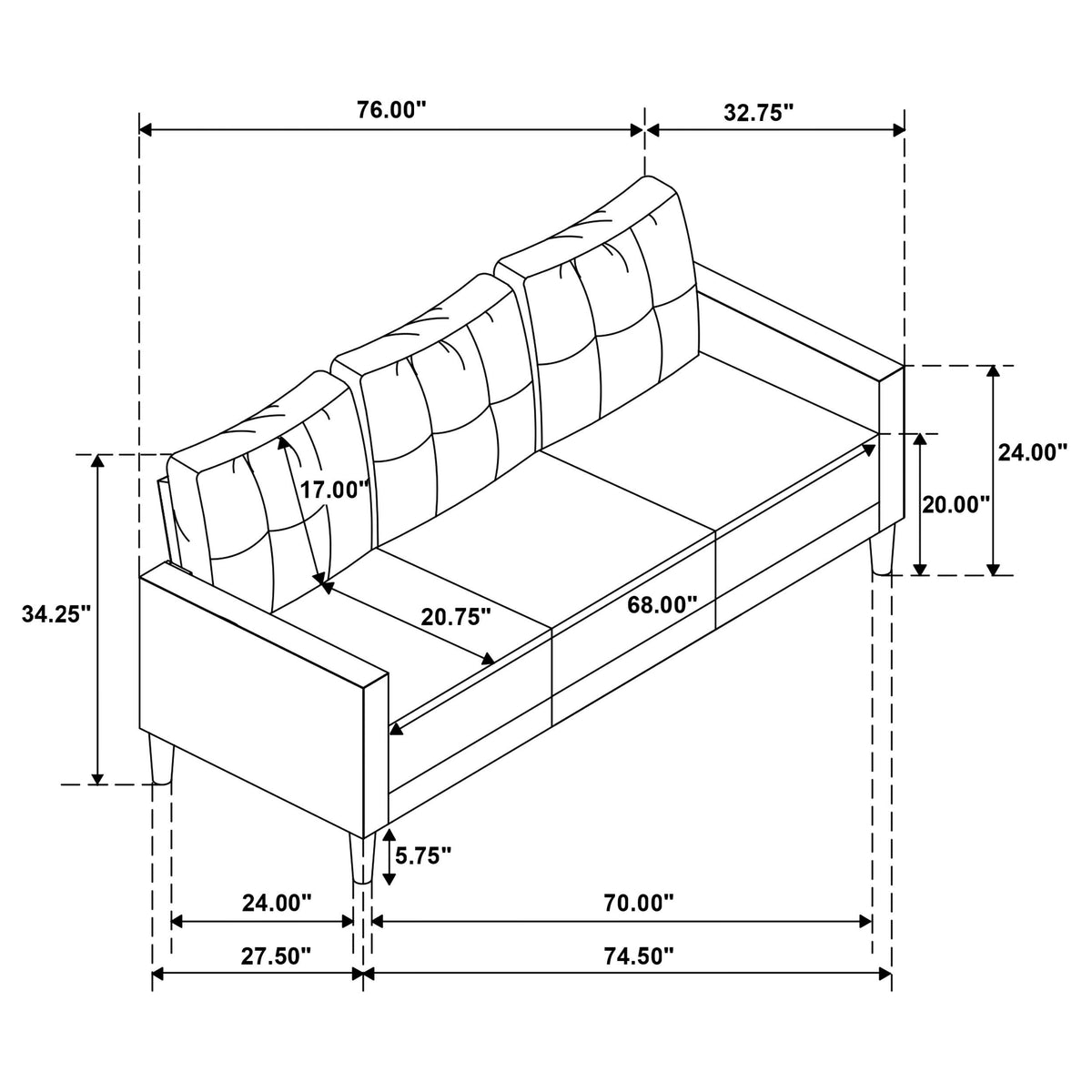 Bowen II Fabric Upholstered Track Arm Sofa Steel Grey