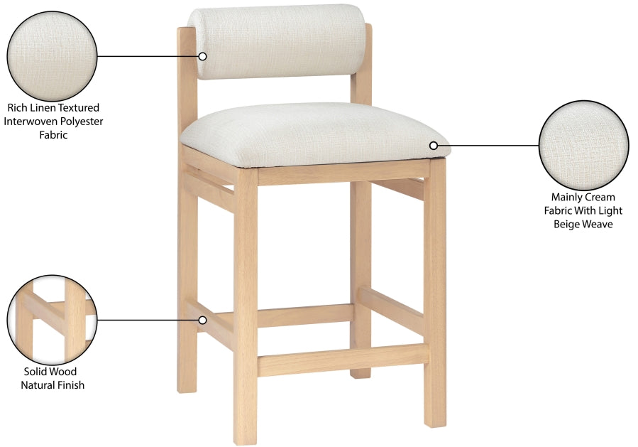 Roundhill Linen Textured Fabric Upholstered Counter Stool — 11086-C - Cream - 11086Cream-C Infographic